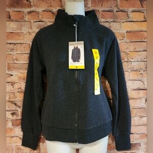 NWT Mondetta Women’s Full Fleece Zip Organic Cotton Cozy Jacket Sz.S Charcoal